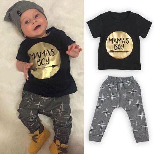 

2 pieces cute baby boy summer clothing set mamas toddler boys outfits children black clothes sets, White