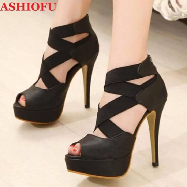 

handmade ladies high heel sandals x-straps peep-toe party prom shoes evening office fashion daily wear, Black