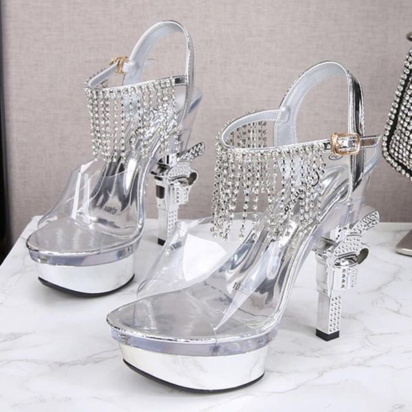 

hengtian high heels sandals stiletto 14 cm nightclub wedding shoes evening dress party crystal large size 34-43, Black