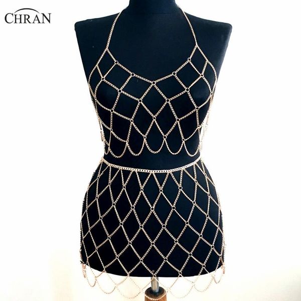 

chran beach chain bra skirt harness necklace bikini body belly waist chainmail bralette dress edm wear festival jewelry crbj912 chains, Silver