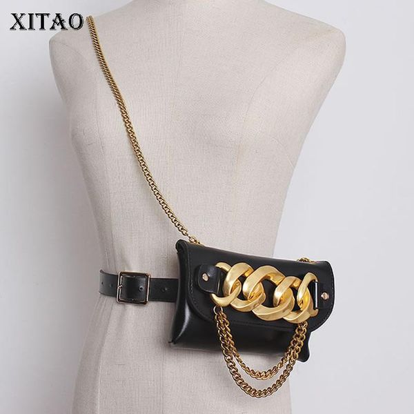 

trendy women waist packs pu splicing metal chains can cross body dual purpose 2021 contrast color all-match ldd1552 bags