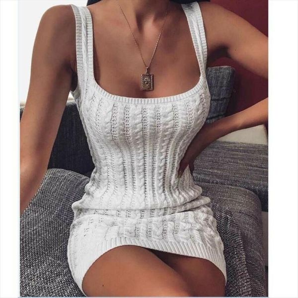 

solid color short knitted elastic womens dress sleeveless bodycon elegant summer white party fashion slim dresses, Black;gray