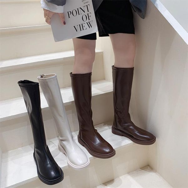 

boots women over knee luxury designer zipper female shoes boots-women flat heel over-the-knee fashion rubber low ladies 2021 aut, Black