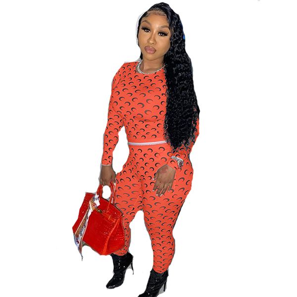 

fashion women tracksuits sports suit designer round collar long crescent print shirt and leggings with the new series of 2 sets, Gray