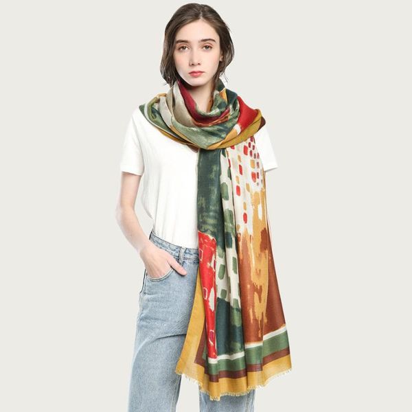 

scarves bright large shawl scarf women colorful autumn warm hijab wrap painting design stole [6796], Blue;gray