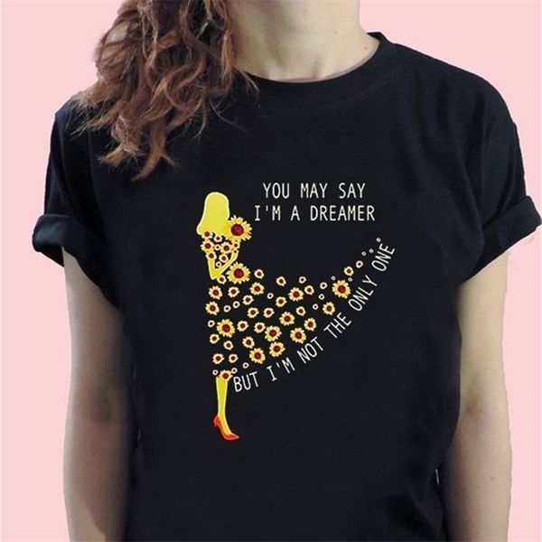 

you may say i' a dreamer inspirational quotes sunflower girl print t-shirt women's summer cute aesthetic shirt 210512, White
