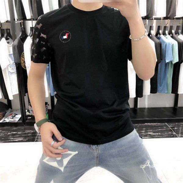

2021 summer brand simple tb dog short men's korean fashion slim round neck half sleeve t-shirt, White;black
