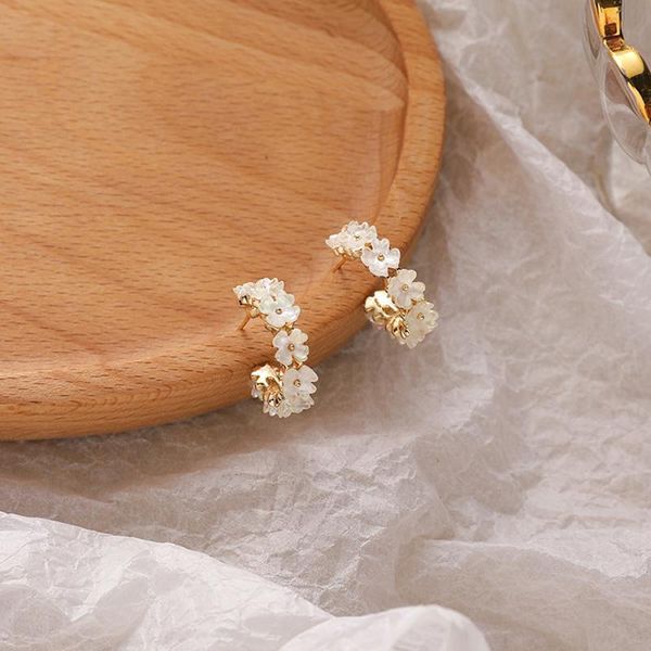 

dangle & chandelier 2021 trendy classic shell flower round hoop earrings for women fashion circle c shape jewelry party wedding gift, Silver