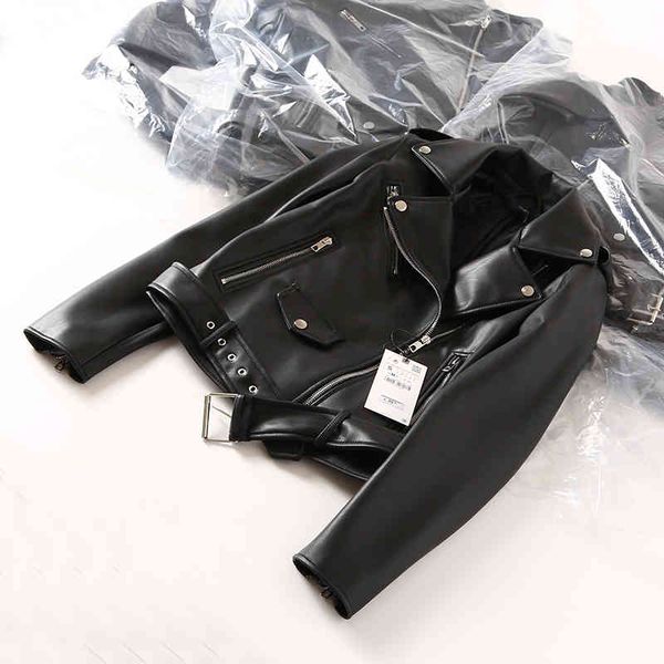 

women's leather & faux jaqueta de couro ecolÃ³gico ailegogo feminina, casaco preto sintÃ©tico com gola virada para outono wmil, Black
