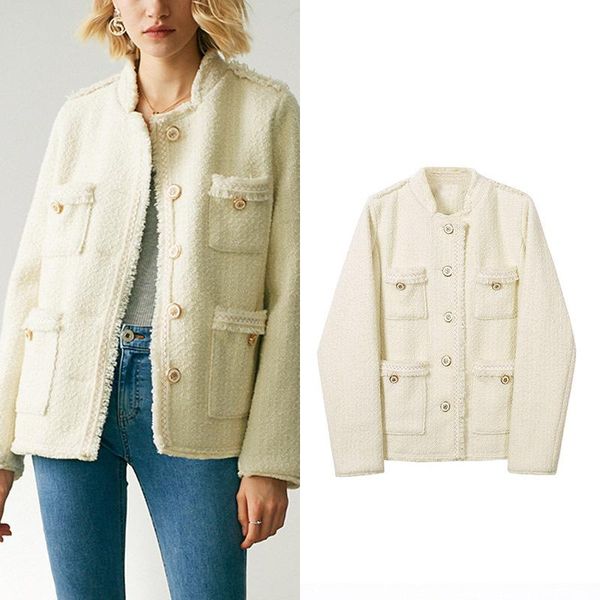 

women's jackets small fragrance tweed jacket long sleeve autumn and winter loose clip cotton white fashion french, Black;brown