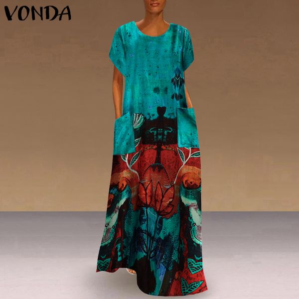 

elegant women linen maxi dress floral sundress vonda 2021 womens dresses robe femme plus size kaftan dress, Black;gray