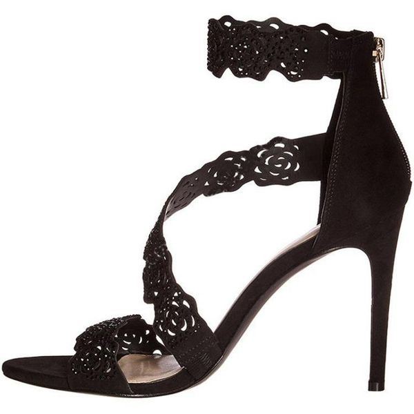 

summer high heels explosion models large size women's shoes lace sandals, Black