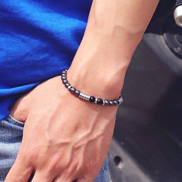 

trendy men bracelet beads unique 6mm natural hematite map tiger eye stone braslet homme camping accessories gift for him pulsera charm brace, Golden;silver