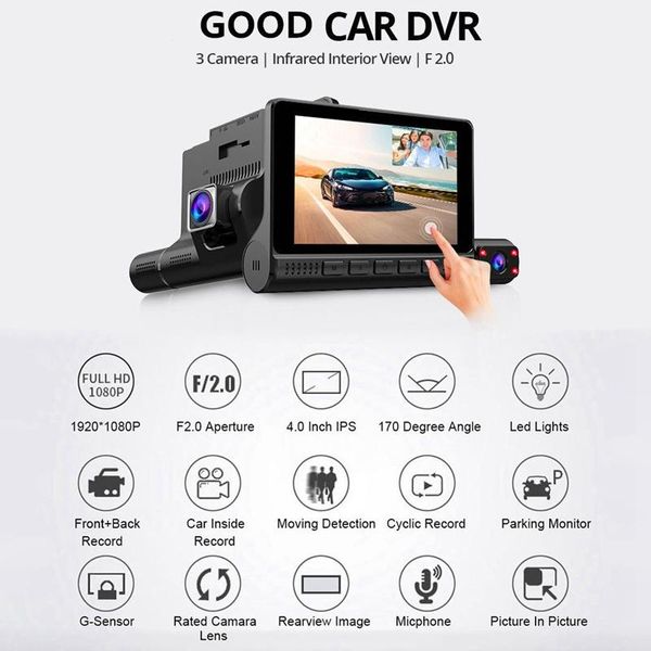 

lens car dvr 4 inch 1080p dash cam dual recorder hd night vision registrar reverse rear view driving dvrs