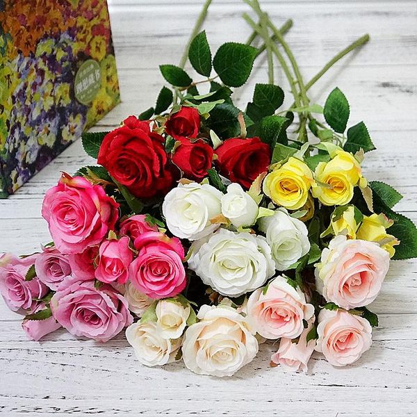 

decorative flowers & wreaths 1 branch 5 heads fresh rose artificial real touch home wedding party decor fake small bouquet