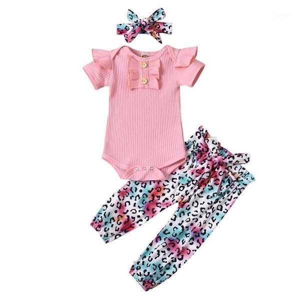 

clothing sets 3pcs baby girl clothes set short sleeve romper bodysuits leopard pants headbands for infant girls outfit casual1, White