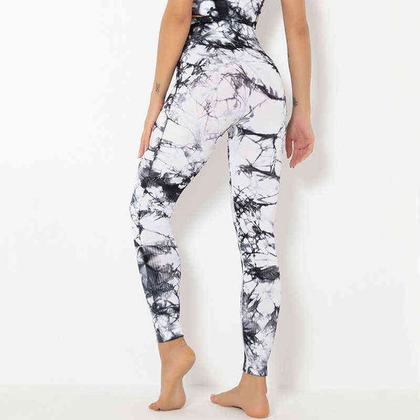 

women's pants capris tie dyed fitns nude yoga high elastic hip lift peach plus size fitns, Black;white