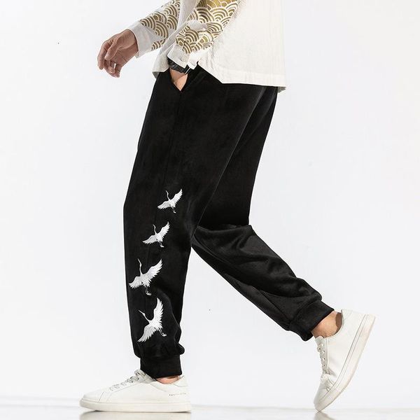 

neploha man double layer plush warm pants 2021 autumn winter casual oversize trousers chinese style thicken male men's, Black