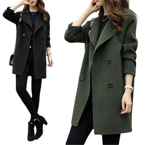 

2021 autumn and winter woolen windbreaker coat women's korean version medium length thickened thin loose student, Black