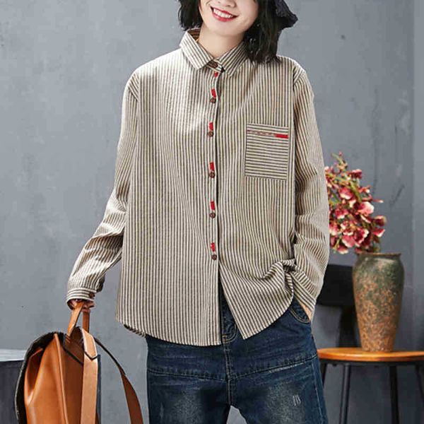 

women's blouses & shirts arrival spring women loose long sleeve striped shirt vintage embroidery cotton linen blouse big si zibq, White