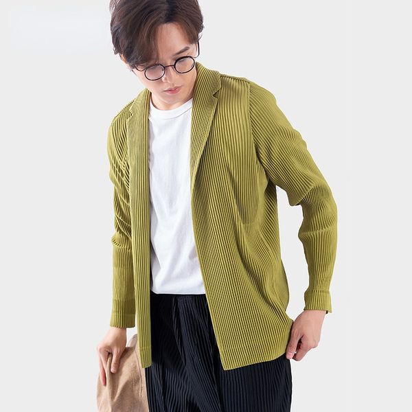 

pleated suit coat men's 2021 new cardigan casual blazers japanese streetwear trendy long sleeve folded clothes, White;black