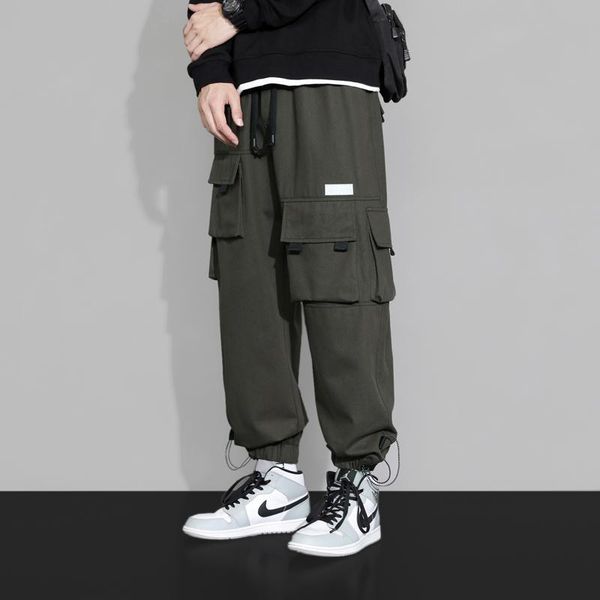 

men's pants streetwear black mens harem joggers multi pockets elastic waist korean style male harajuku oversized fashion trousers
