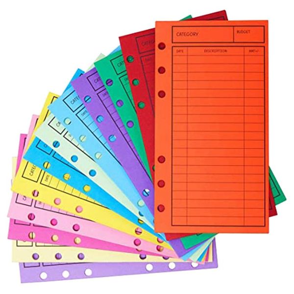 

gift wrap 12 budget envelopes, card cash envelope system, save money, various colors, vertical layout and perforation