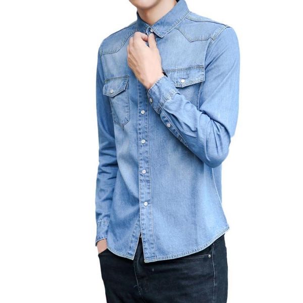 

casual men's long sleeve clothing male slim fit shirts denim workwear men jeans shirt camiseta masculina 99so, White;black