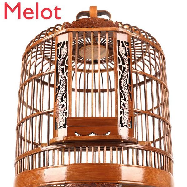 

high-end environmental protection wooden bird cage fashion simple full set of accessories hand carved hollow cages
