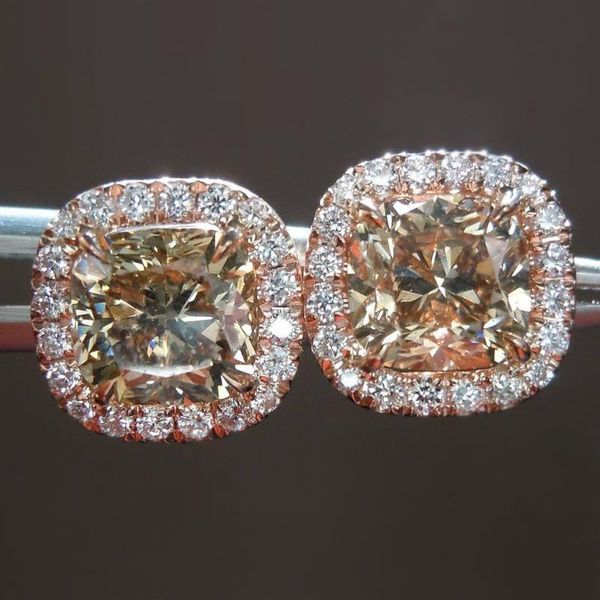 

luxury female champagne crystal zircon stone earrings elegant rose gold color trendy cute stud ear for women, Golden;silver