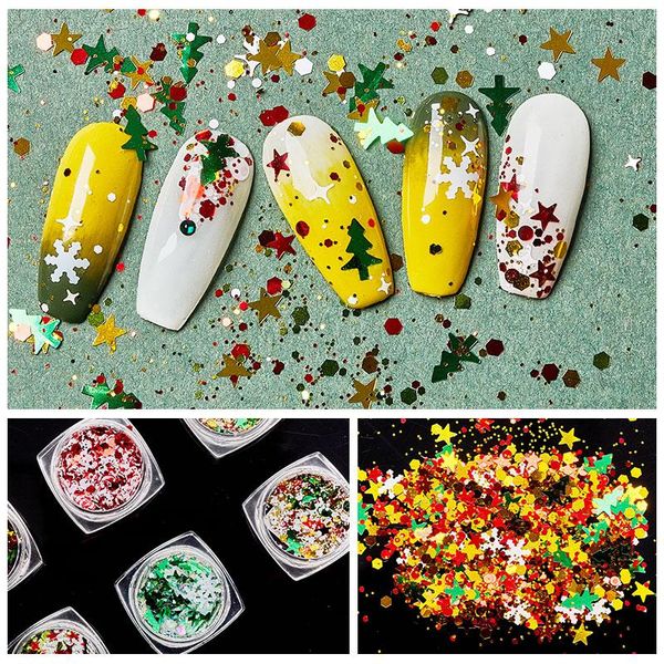 

nail glitter mix christmas snowflake xmas tree seuqin ultra-thin starlights holographic diy arts slice stickers decoration, Silver;gold