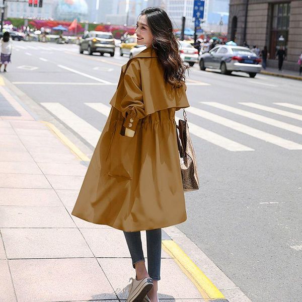 

women's trench coats windbreaker spring autumn long jacket korean fashion temperament thin british waist oversized clothing, Tan;black