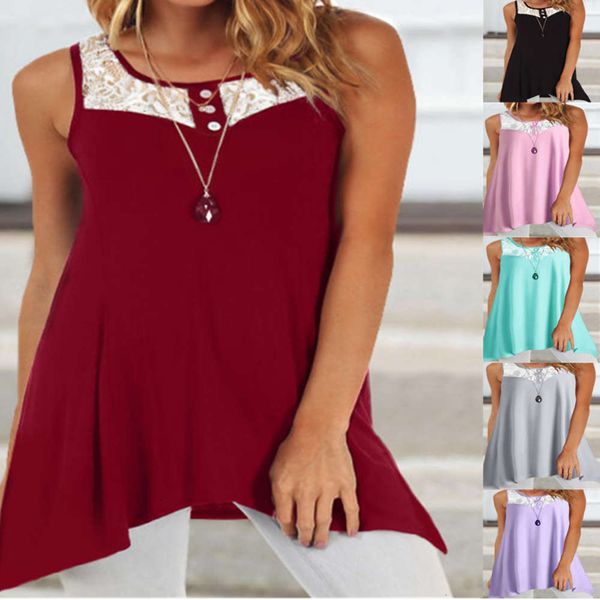 

women's t-shirt summer solid lace button loose sleeveless q8qd, White