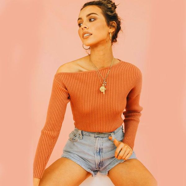 

women's sweaters hirigin women fall 2021 fashion solid cardign one soulder autumn winter warm pullovers sweater jumper knitted, White;black