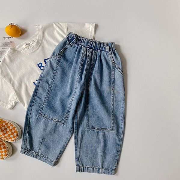

jeans 2021 style girls boys denim long pants summer fashion kids flare, Blue