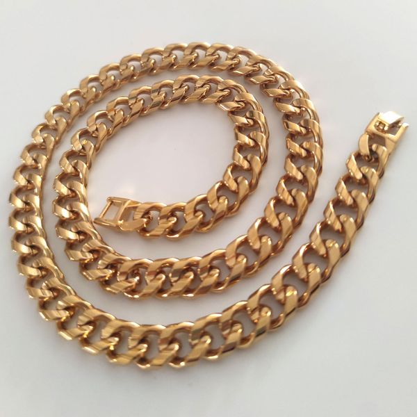 NUOVA collana a catena cubana doppia curva vero oro massiccio 14k fine GF uomini 24