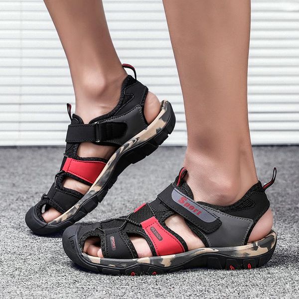

sandals male shoes leather gladiator men summer beach man fashion outdoor casual sneakers big size, Black