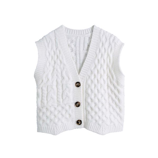 

spring women knitted sweater solid button sleeveless v-neck cardigan vest casual female fashion clothes 210517, Black;white