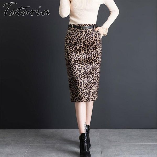 Frauen Vintage Leopard Print Gerade Rock Hohe Taille Bodycon Weibliche Dünne Elegante Arbeitskleidung Damen Büro S 210514