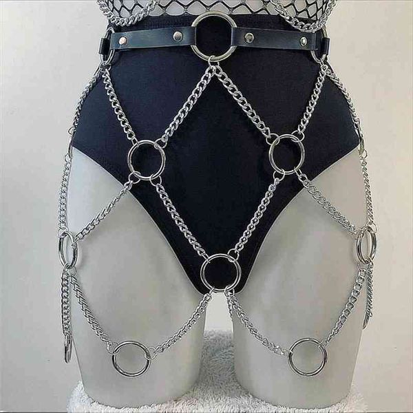 

faux leather link chains womens skirt mini goth punk metal o rings hollow out adjustable party club festival rave, Black