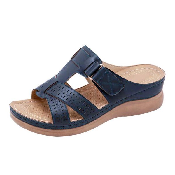 

slippers wedges women summer 2021 open toe sandals vintage anti-slip leather shoes slip on casual female platform big size, Black