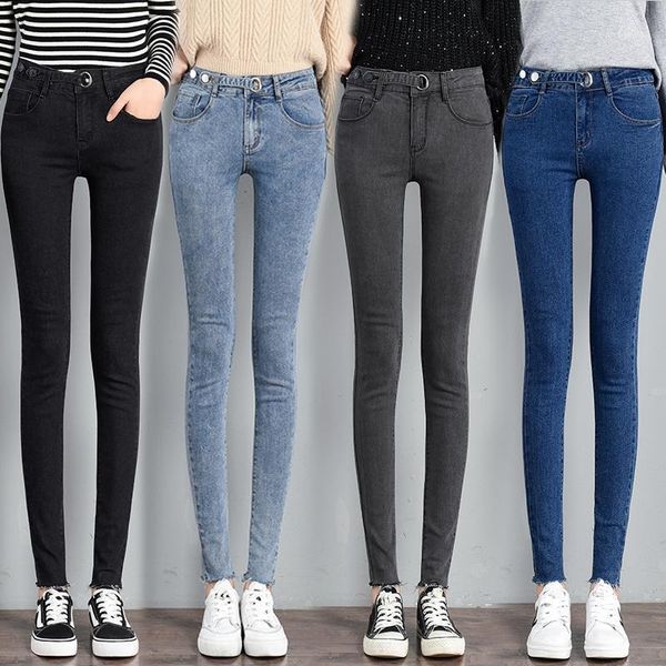 

women's jeans summer slim hole ripped women elastic jeggings denim high waist skinny pants pencil trousers black1, Blue