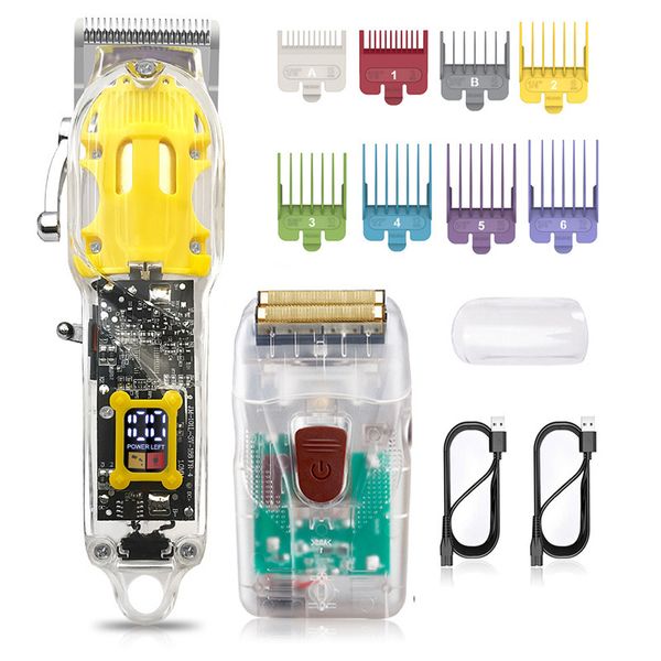 Wiederaufladbarer Haarschneider, Rasierer-Set, Herren-Haarschneidemaschine, transparente Abdeckung, Bartrasierer