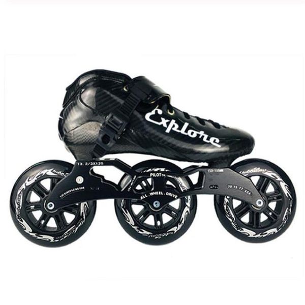 Rollschuhe Erwachsene 3 Räder Inline-Speed-Schuhe für 3X125mm Langstrecken-Straßenrennen-Sneaker 125mm 85A Straße 3X125 125