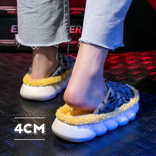 

slippers cloth down platform women modern winter punk home thick sole warm plush shoes men soft cozy indoor slip on fur, Black