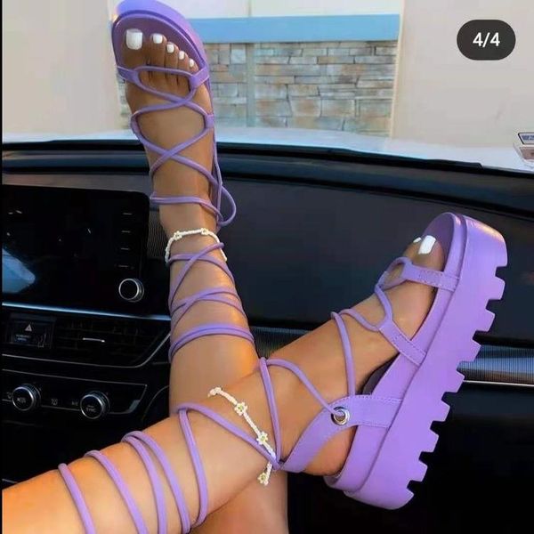 

sandals woman gladiator platform sandal ladies ankle wrap wedge female fashion lace up shoe women non slip women's footwear plus size 4, Black