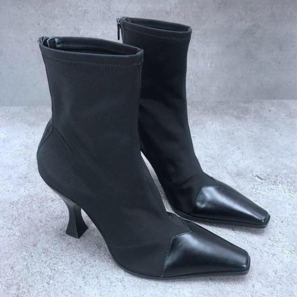 

boots elastic force woman high heel fine socks color boot, Black