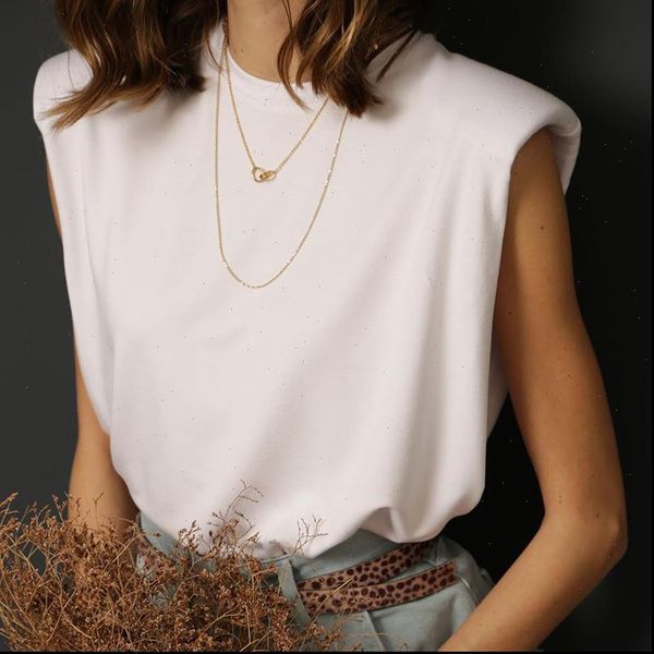

padded shoulder t shirts sleeveless womens dresses solid color round neck office lady pullover fashion elegant clothes, Black;gray
