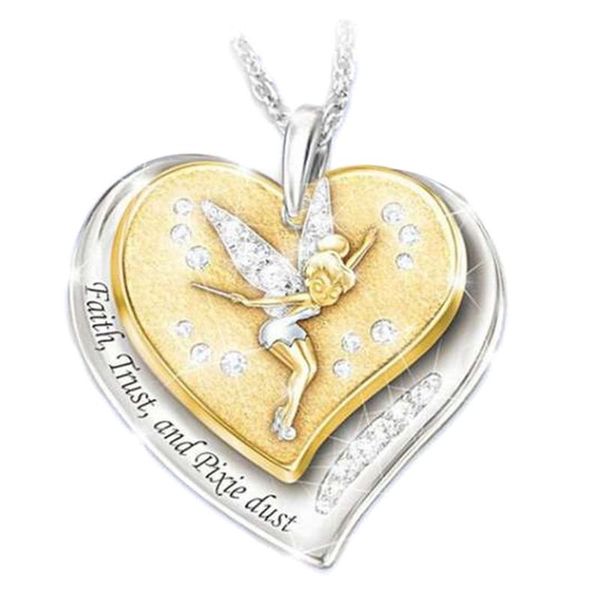 

simulation love fairy two-color heart tag clavicle chain fashion wedding engagement charm jewelry lady necklace pendant necklaces, Silver
