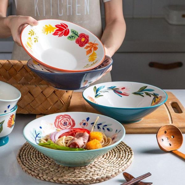 

bowls mdzf sweethome 1000ml japanese flowers porcelain bowl microwave kitchen cooking for cereal noodle salad soup